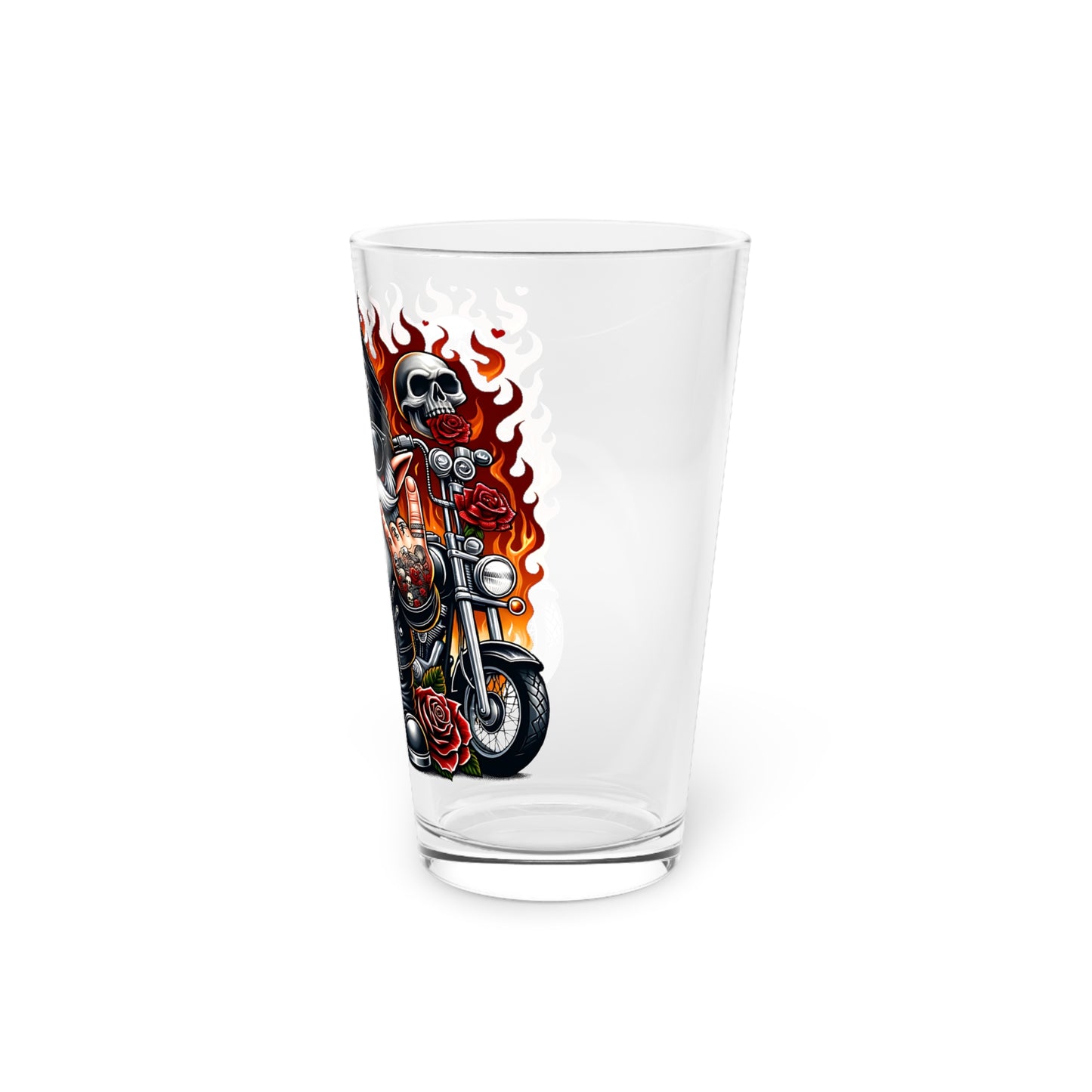 Rockin' Biker Pint Glass - 16oz Tattoo Skull & Gnome Design
