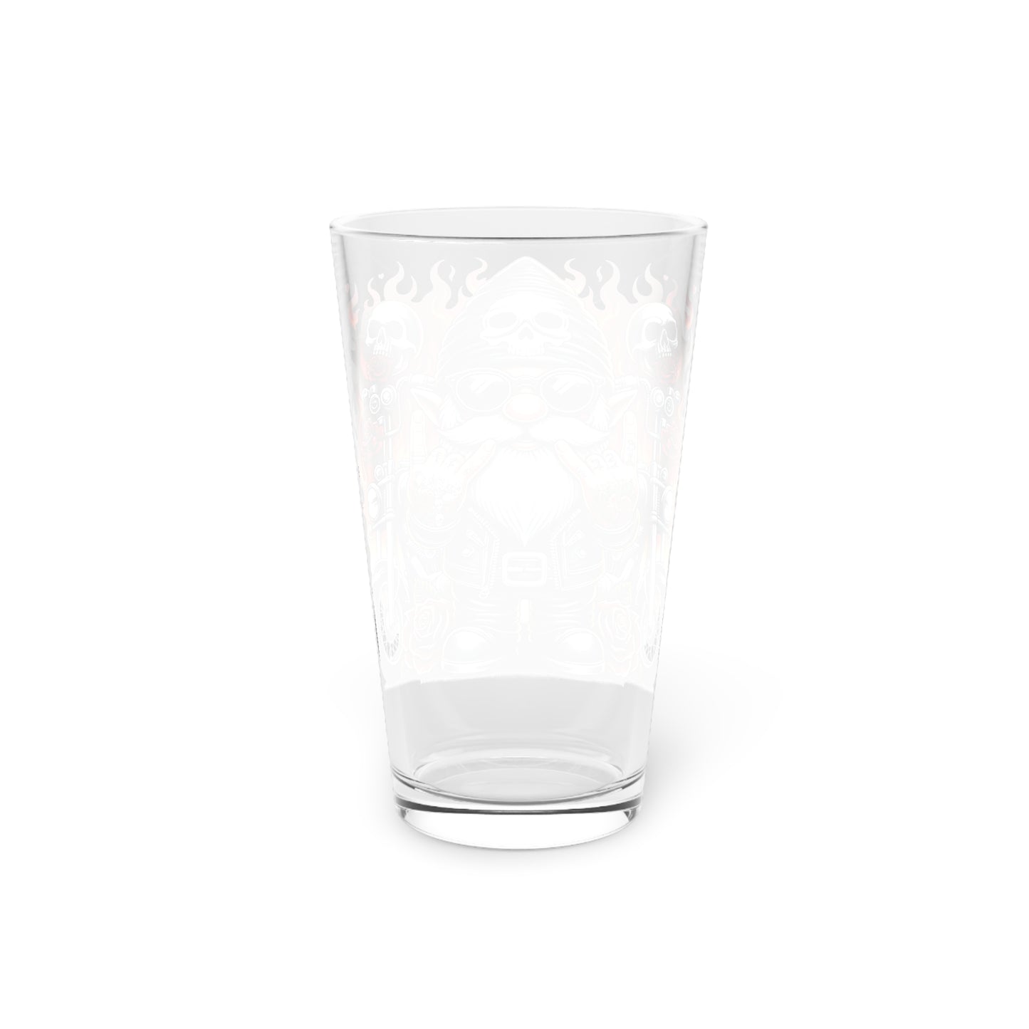 Rockin' Biker Pint Glass - 16oz Tattoo Skull & Gnome Design